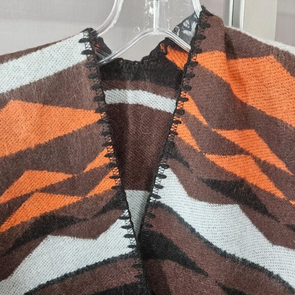 Old Navy Shawl Poncho Open Sweater Cashmere Blend Knit Western Striped Geometric - Picture 3 of 10